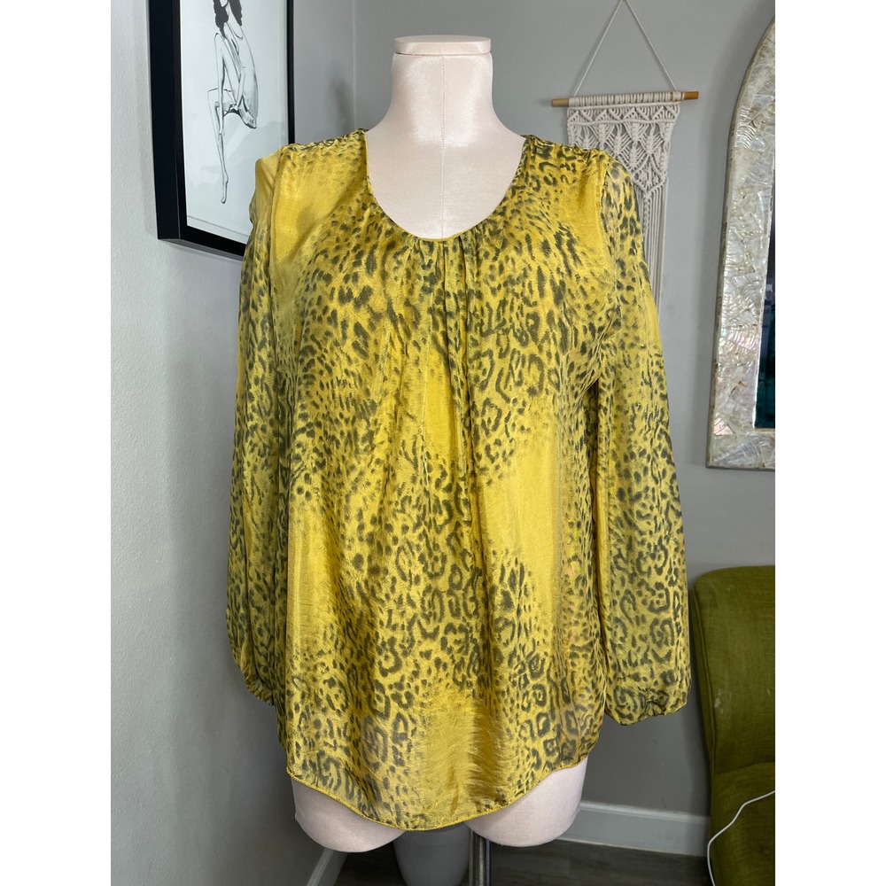 Lola Blouse Yellow Leopard Print Silk Blend Made in Italy S/M